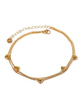 18K Gold Plated Double Layer Heart Charm Anklet